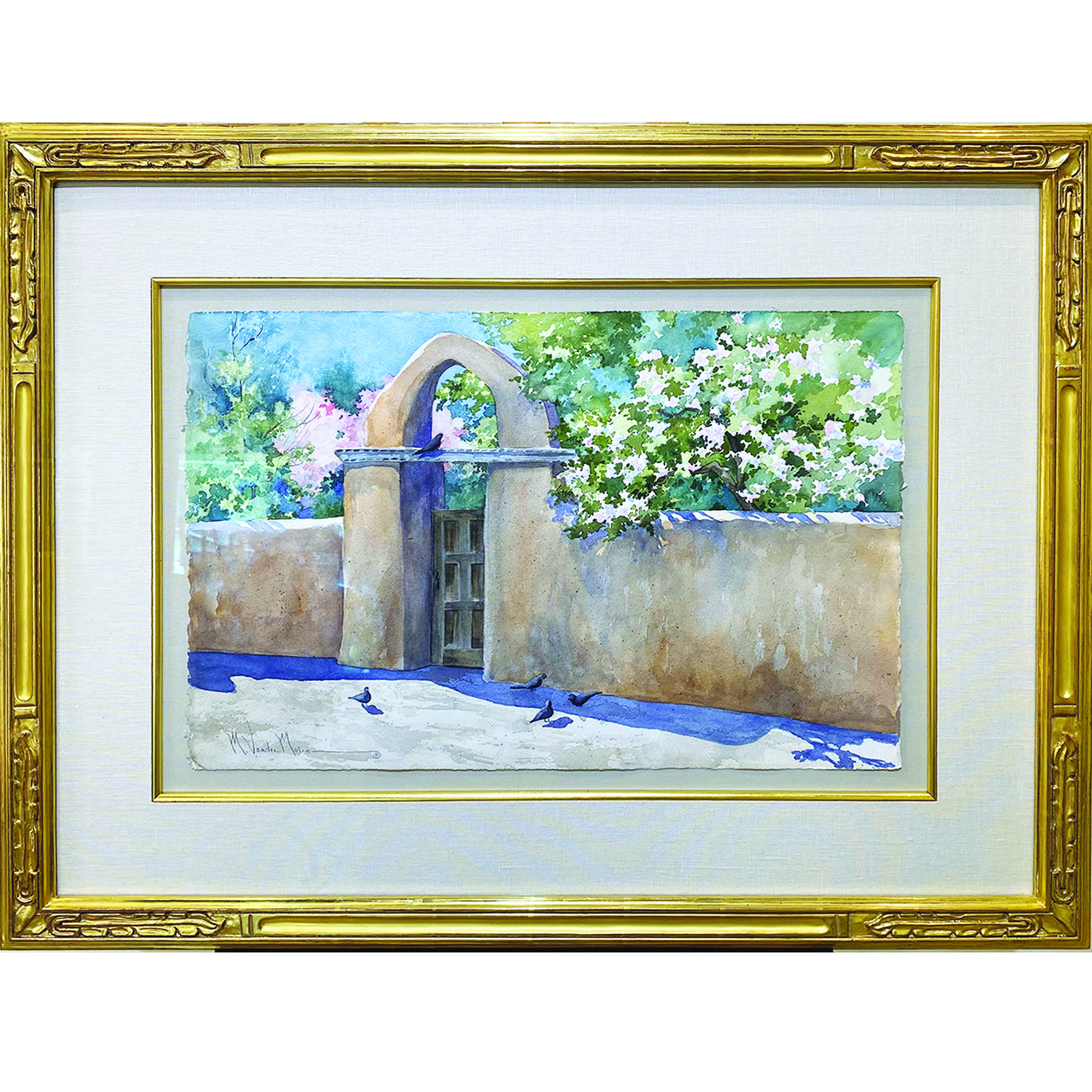 Watercolor painting in gold custom frame