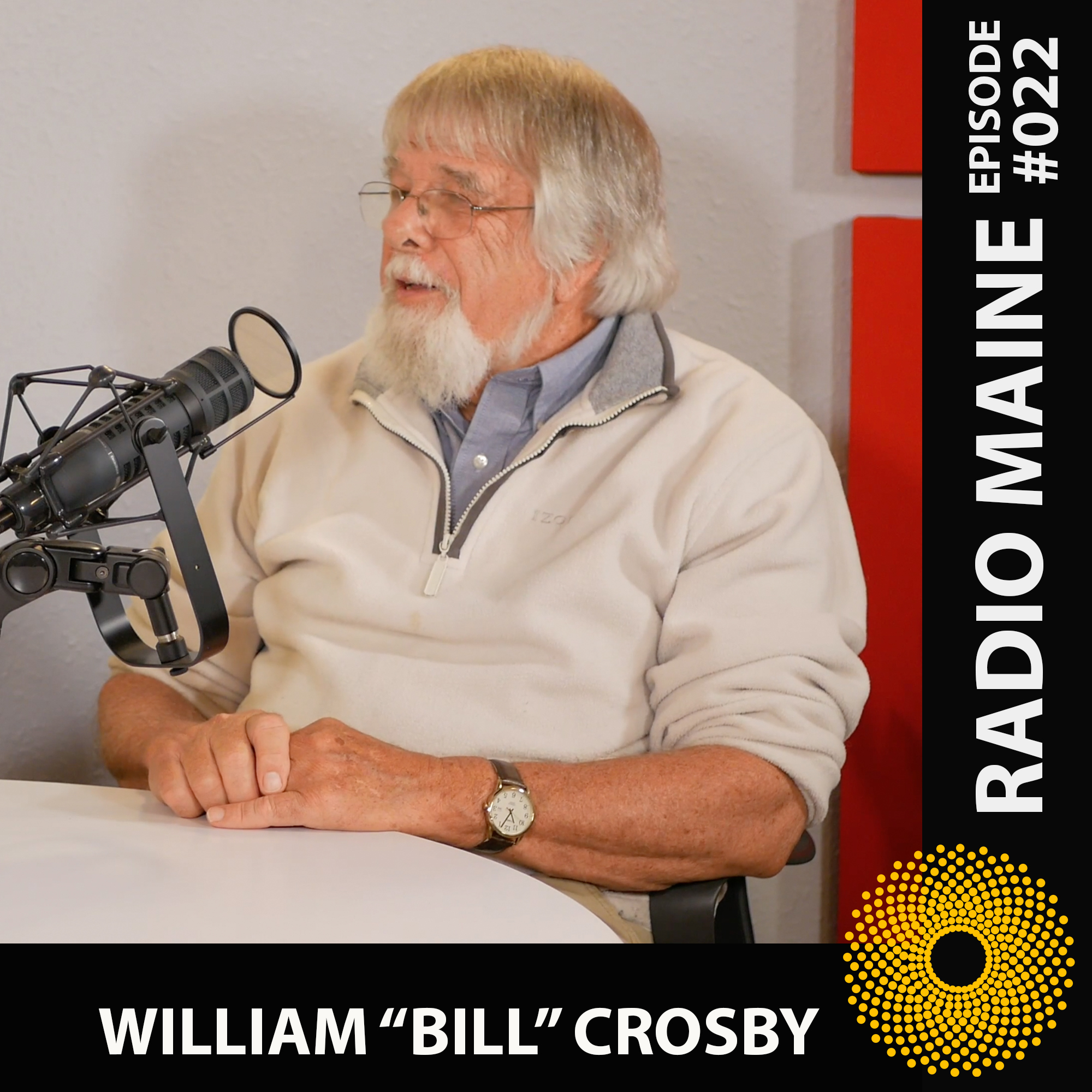 Maine artist William "Bill" Crosby being interviewed on Radio Maine with Dr. Lisa Belisle