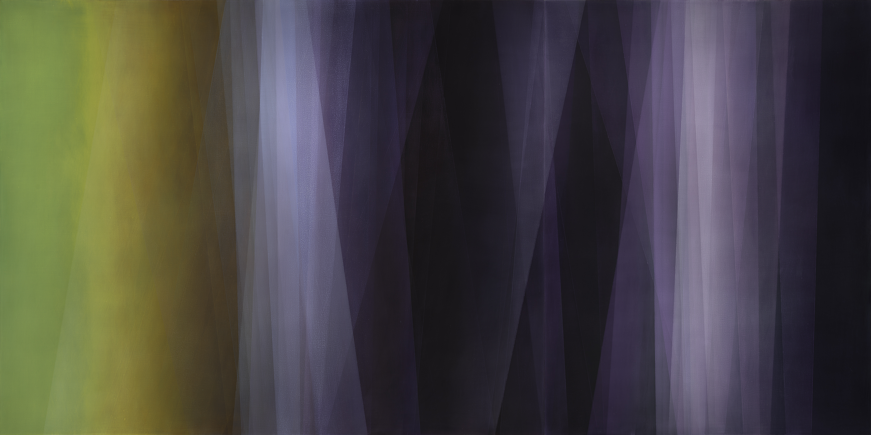 Spaces in Between (Purple/Green), 2020 | Oil on panel | 48 x 96 inches