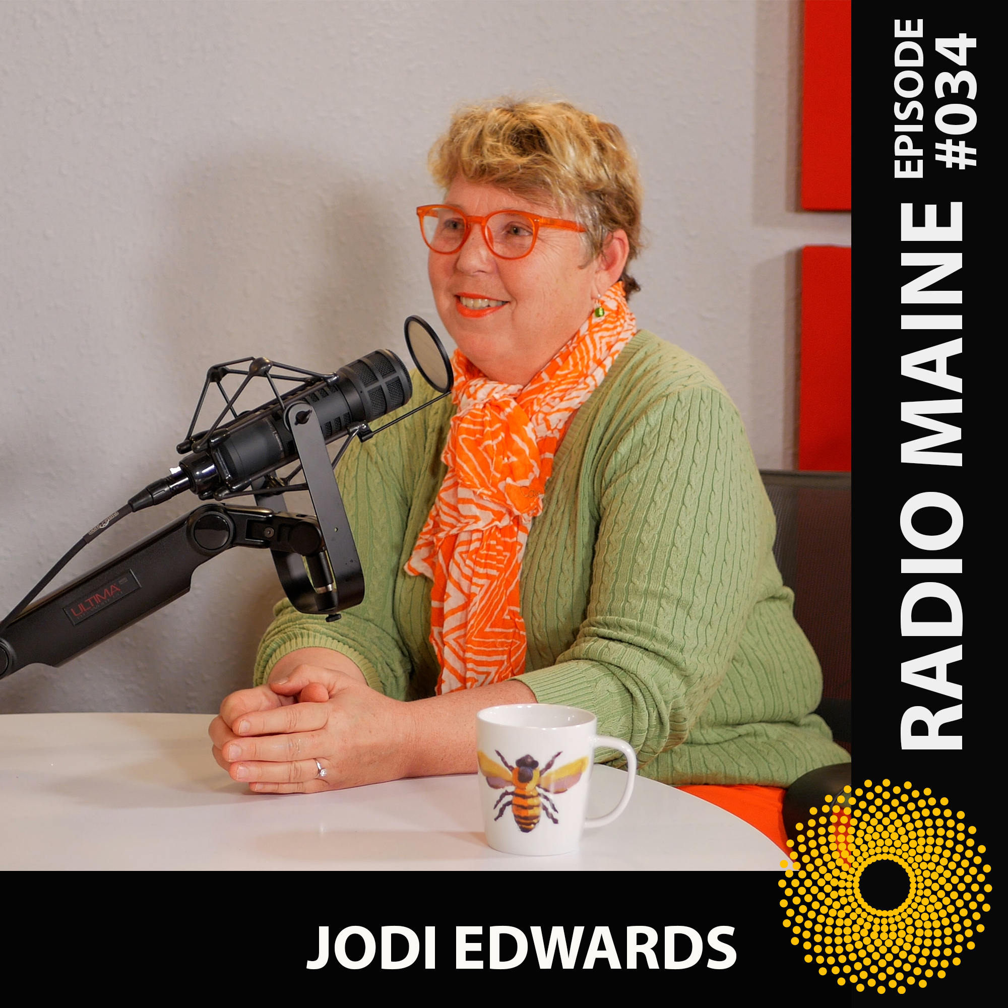 Maine artist Jodi Edwards being interviewed on Radio Maine with Dr. Lisa Belisle