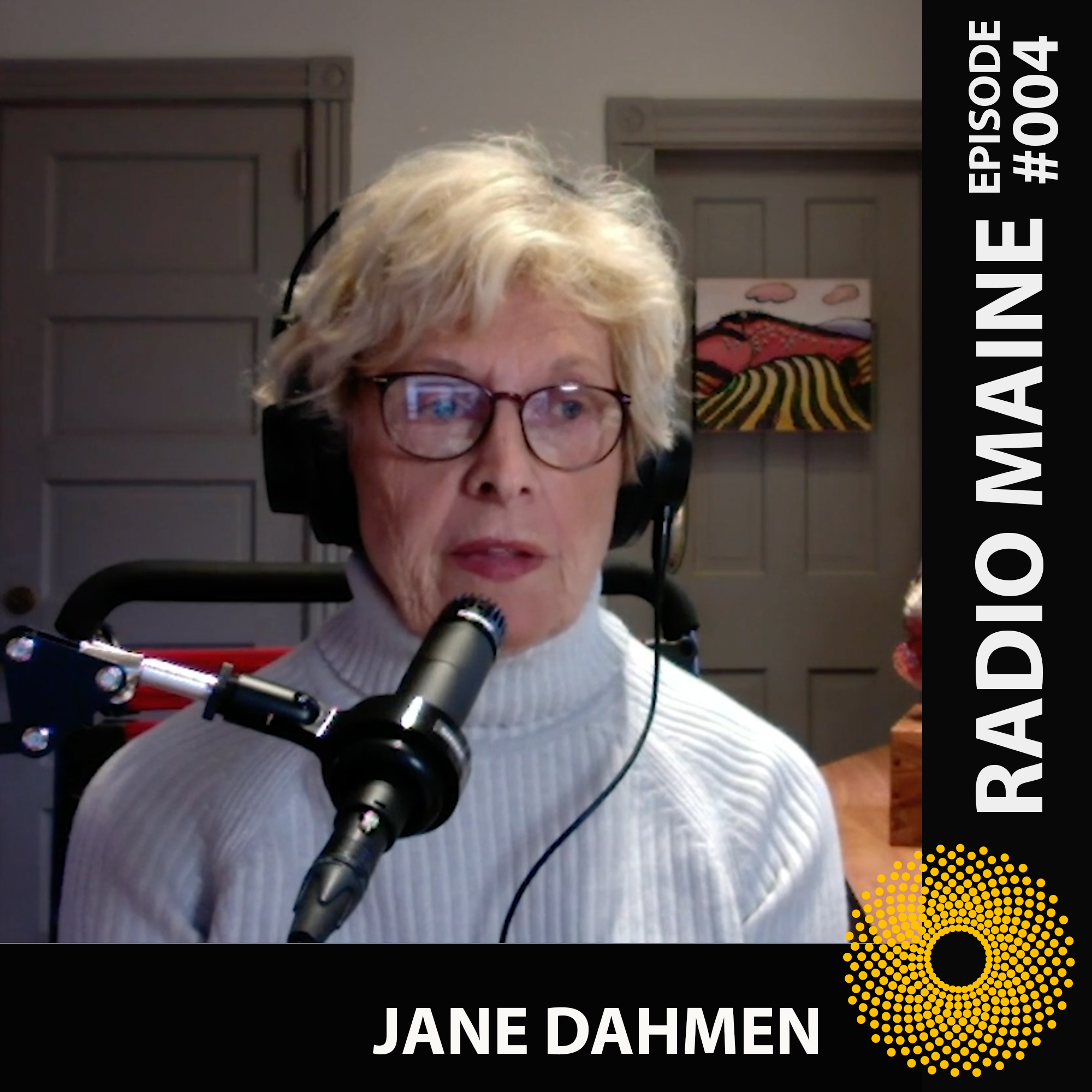 Artist Jane Dahmen being interviewed on Radio Maine