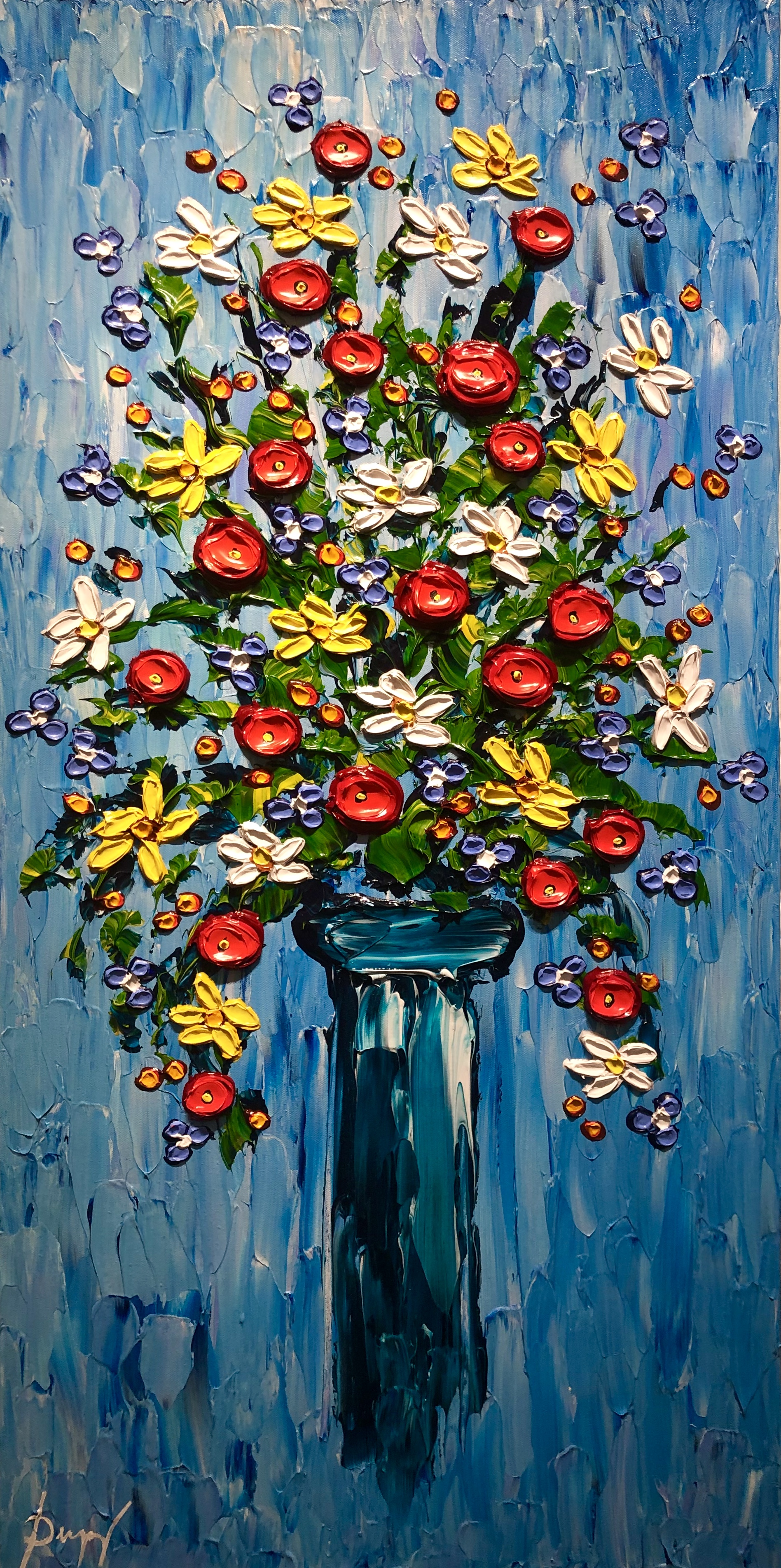 Dupuy "Vase of Colorful Poppies" 40x20