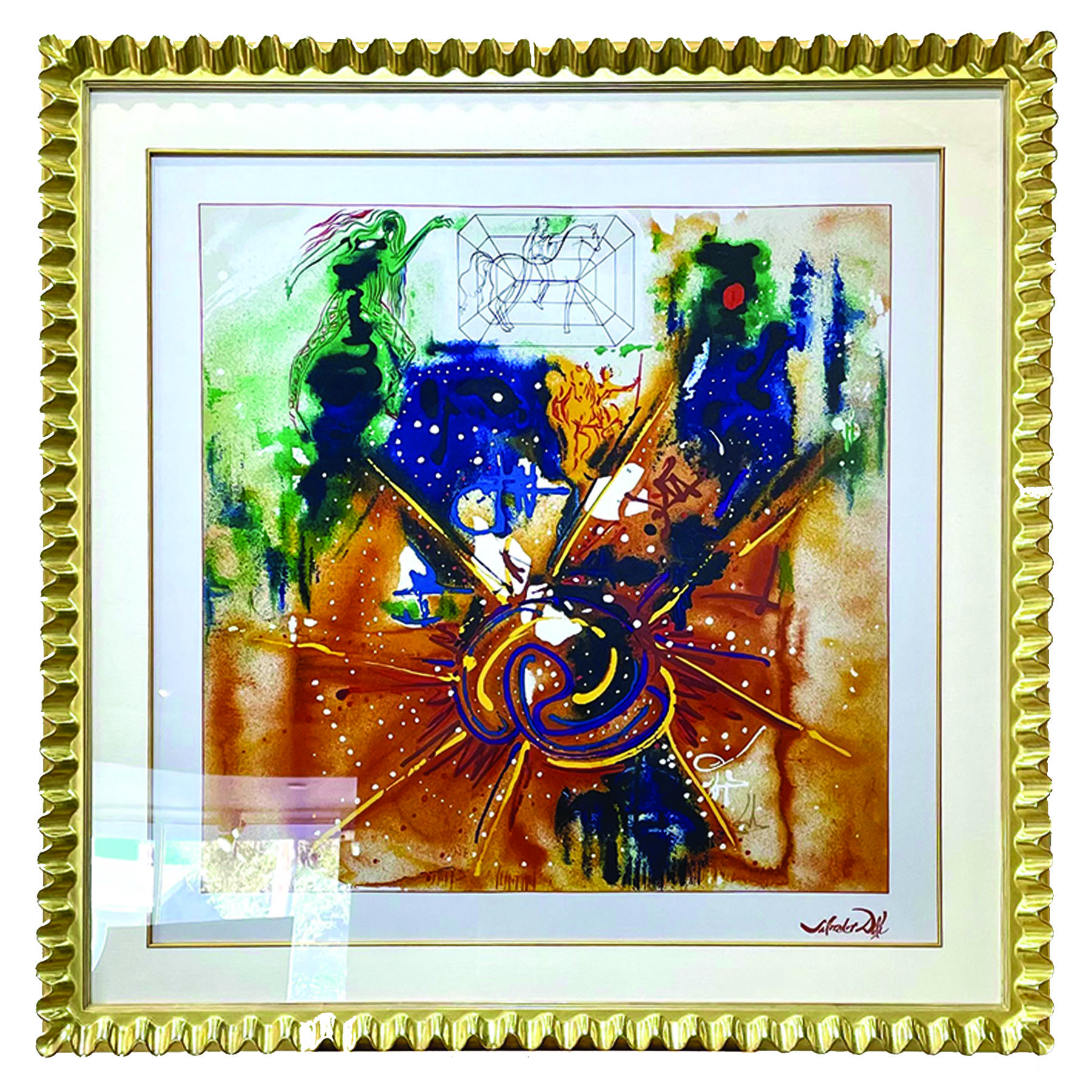 Dali scarf in patterned gold custom frame