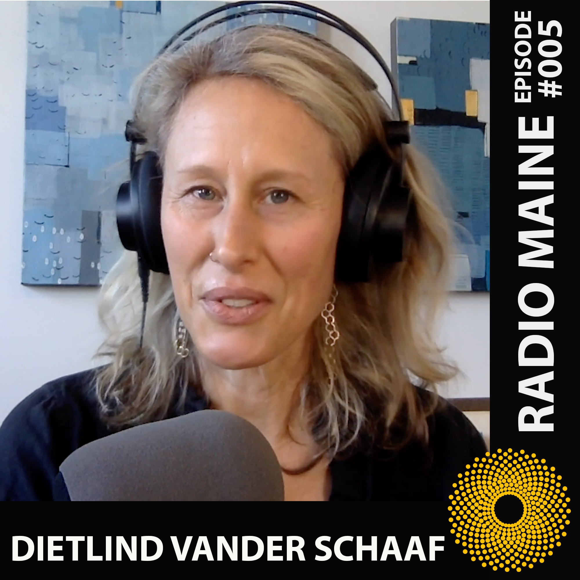 Maine artist Dietlind Vander Schaaf being interviewed on Radio Maine with Dr. Lisa Belisle