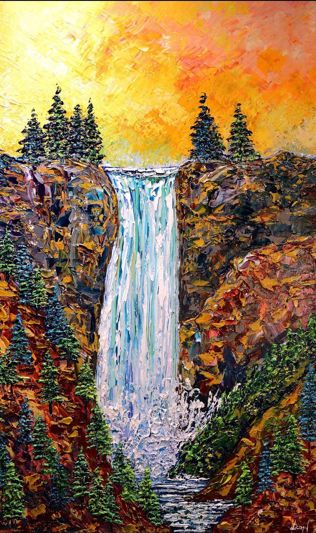 Nature's Sunset above the Waterfall 60x36
