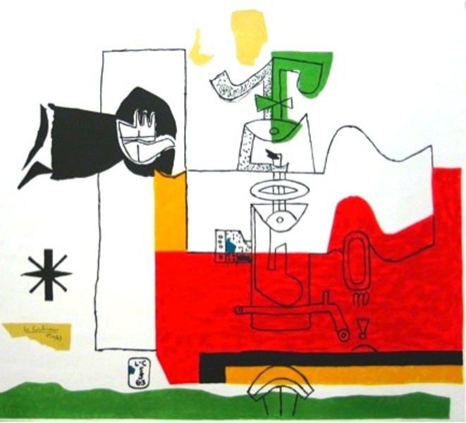 Le Corbusier Abstract scene with green yellow and red