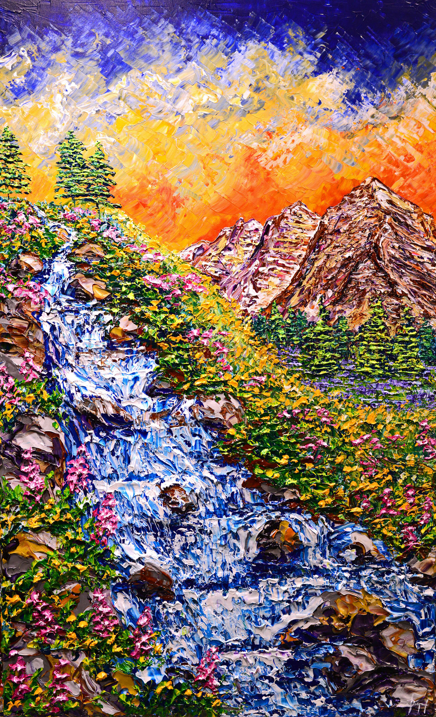 Waterfall of Bright Flowers 60x36