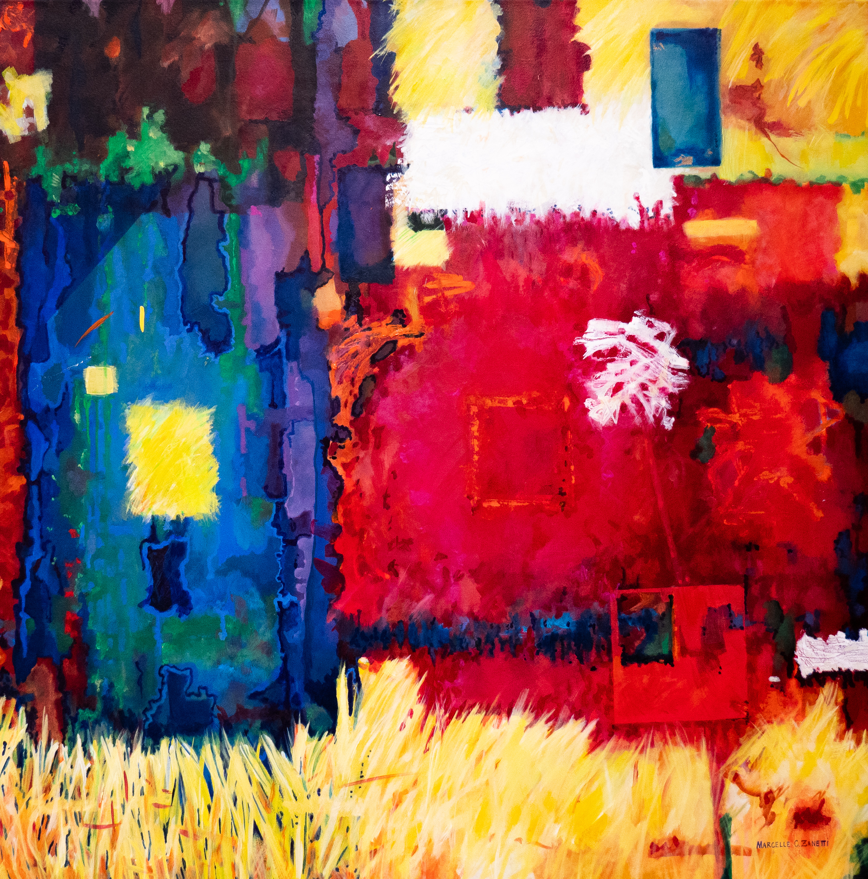 Bright abstract painting by Marcelle Zanetti