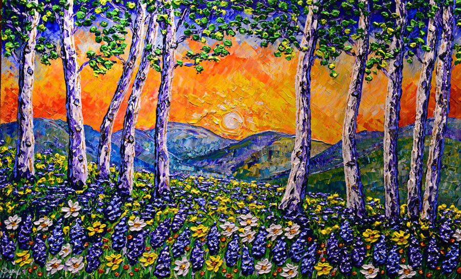 Aspens of the Colorful Sunset 36x60