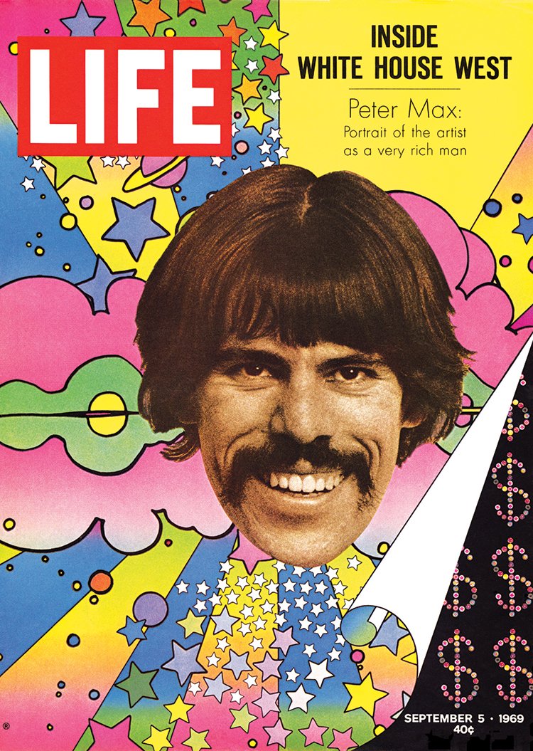 Life magazine cover featuring Peter Max's head and art