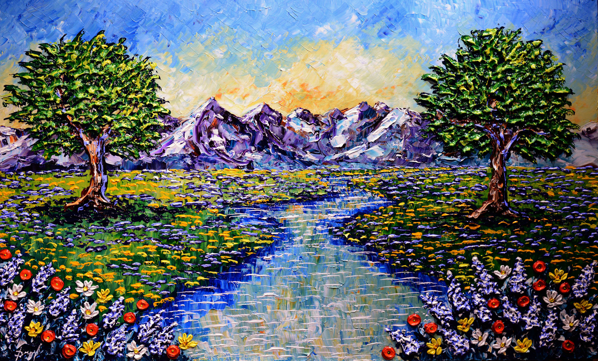 Colorful Stream of the Mountains 36x60
