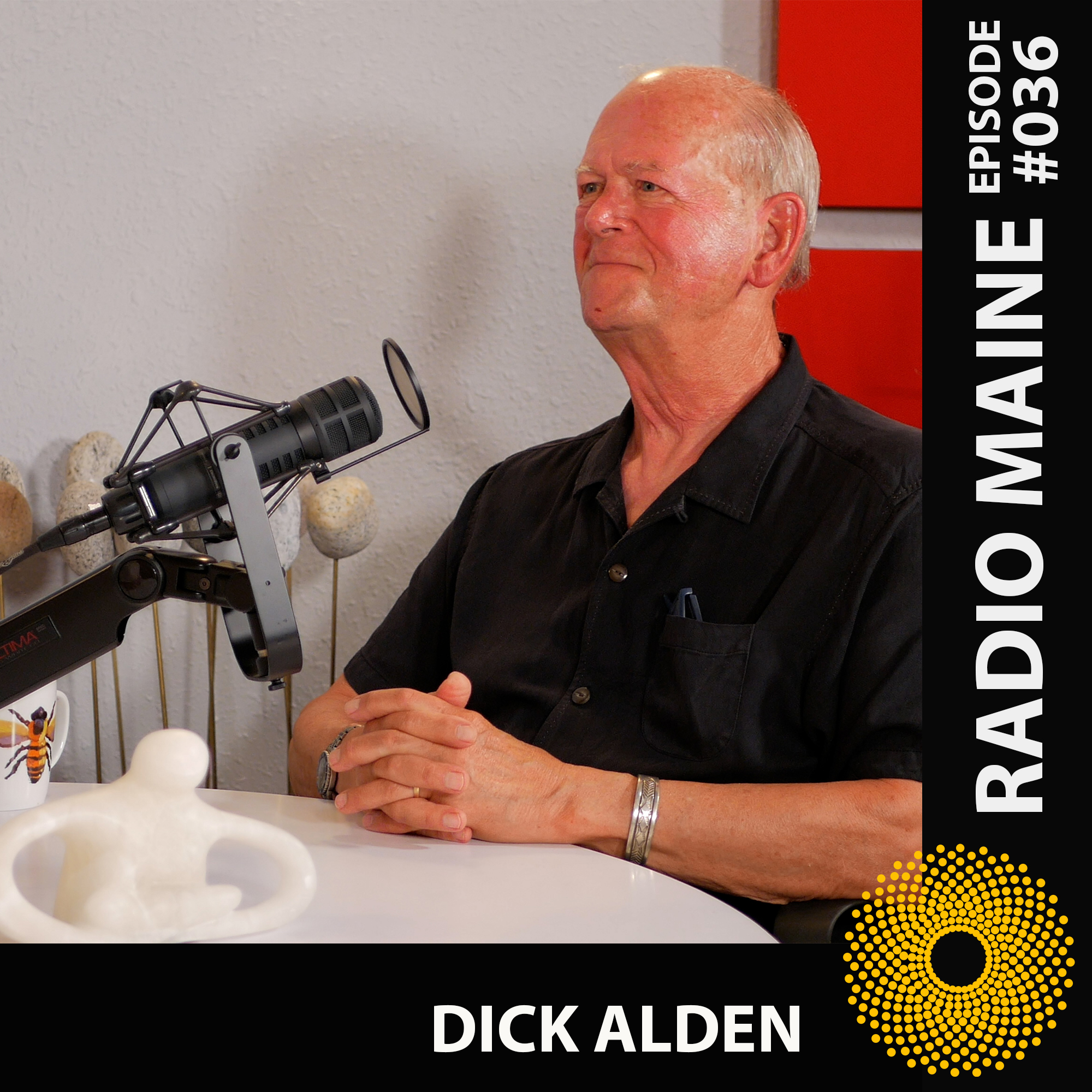 Maine artist and sculptor Dick Alden being interviewed on Radio Maine with Dr. Lisa Belisle