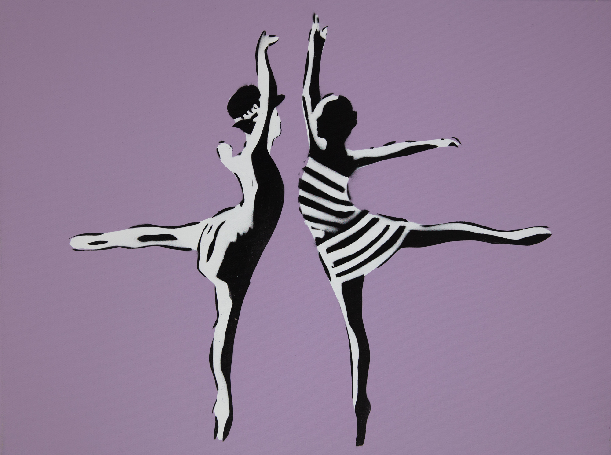 Purple street art print of ballerinas by Karl Striker