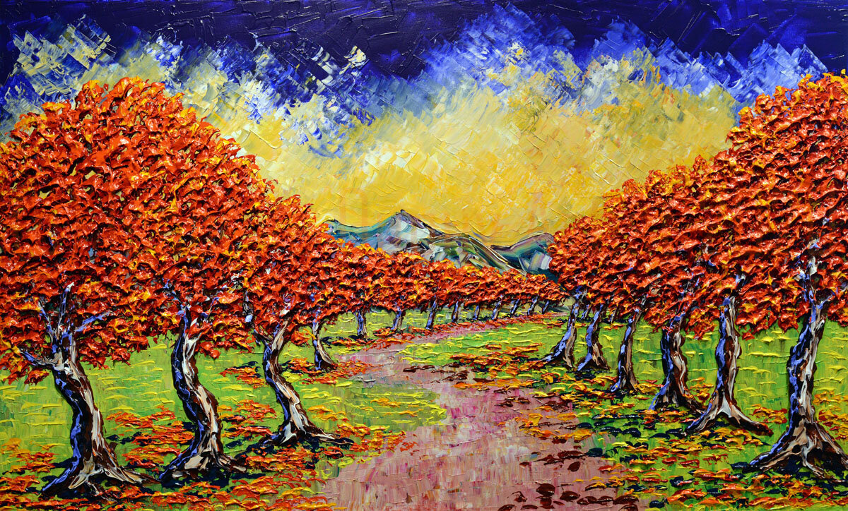 Colorful Rows of Autumn Maples 36x60