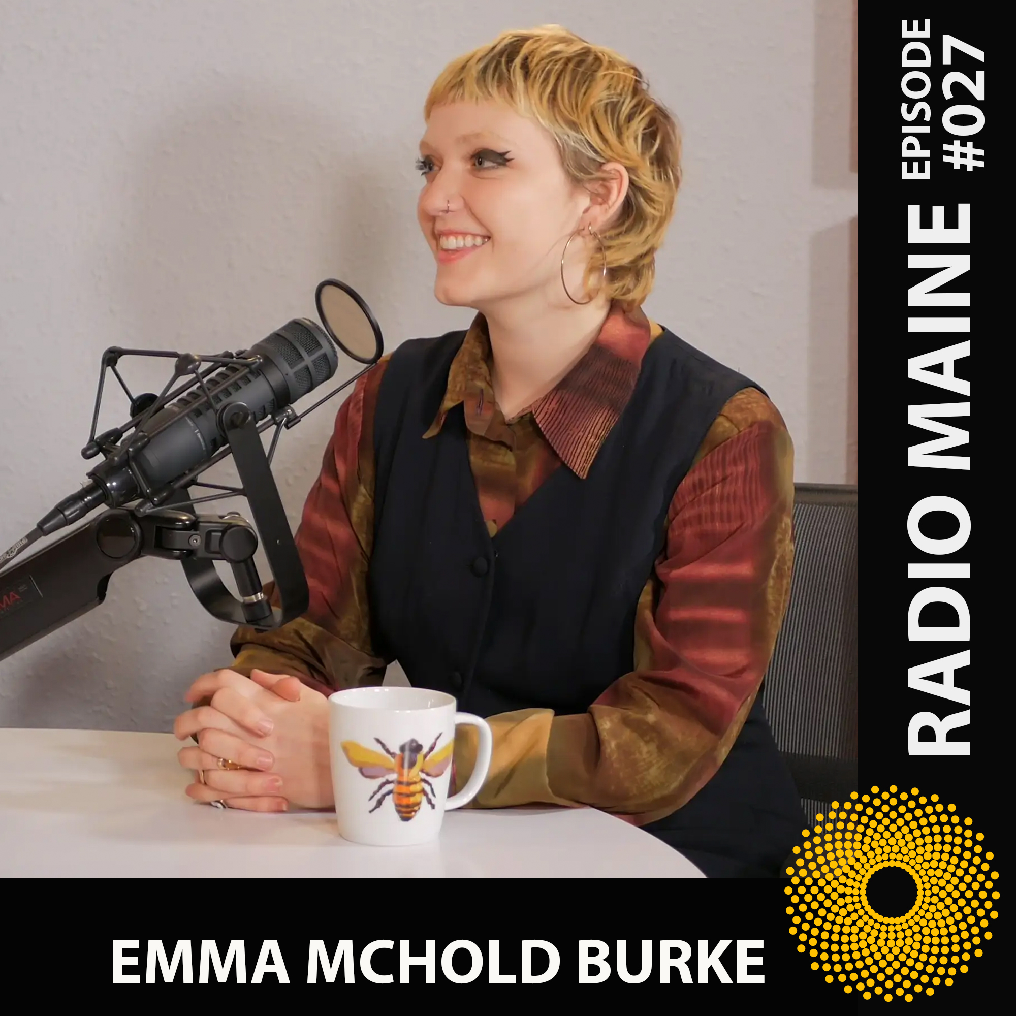 Gallery manager Emma Mchold Burke being interviewed on Radio Maine with Dr. Lisa Belisle