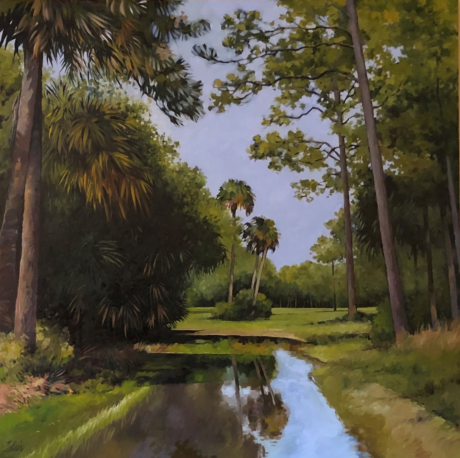 A Florida landscape with a river and palm trees titled St. Vincent Island by Eleanor Blair