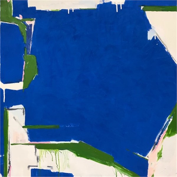 Holland Cunningham blue and green abstract shapes painting