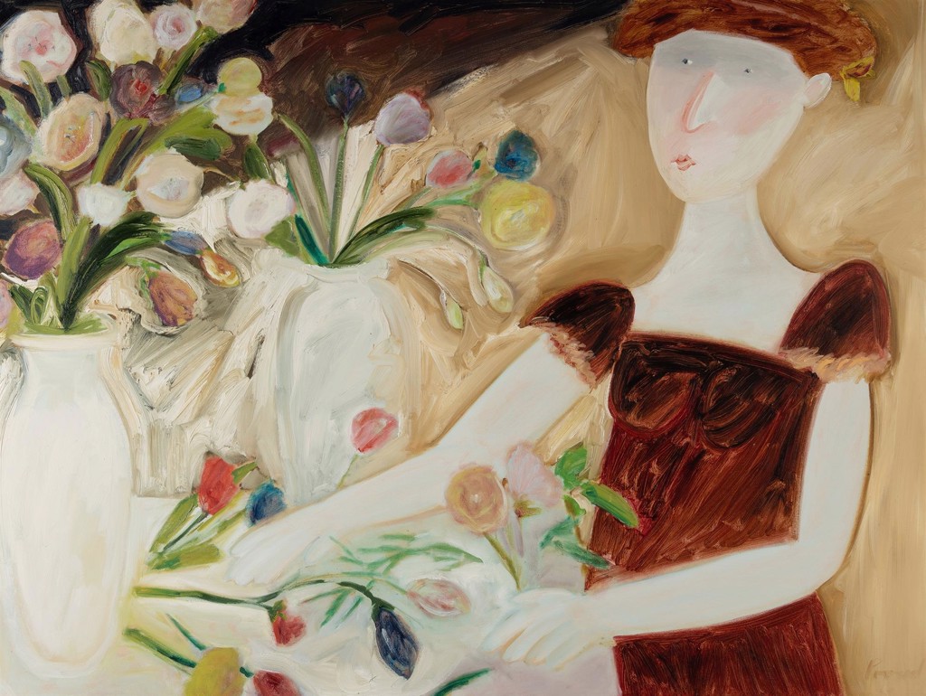 Girl Arranging Flowers by Geoffrey Proud