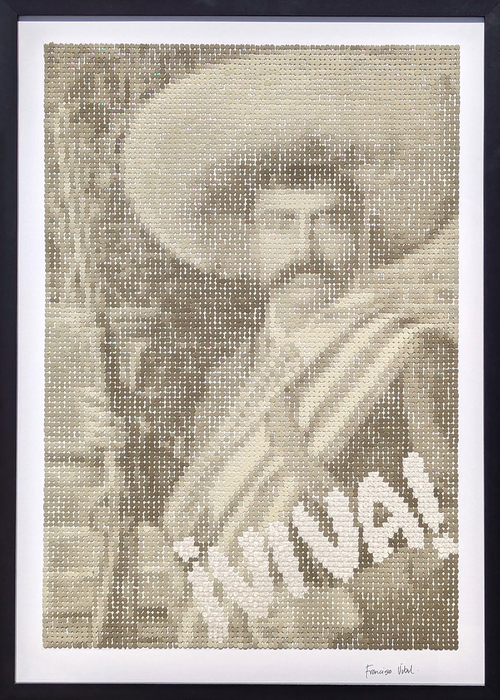 "Viva Zapata" Contemporary Black & Tan Mexican Revolutionary Pixelated Portrait by Francisco Vital