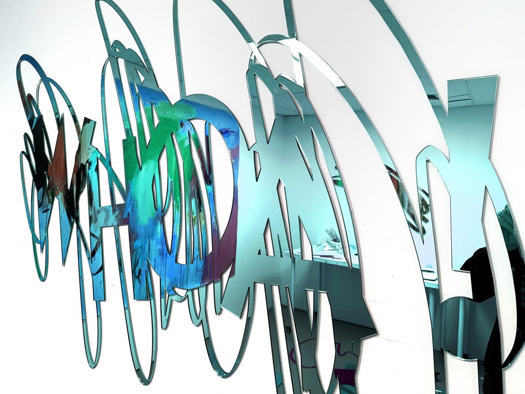 WHOA! Scribble Wall Sculpture, Teal, Laser cut mirrored acrylic by