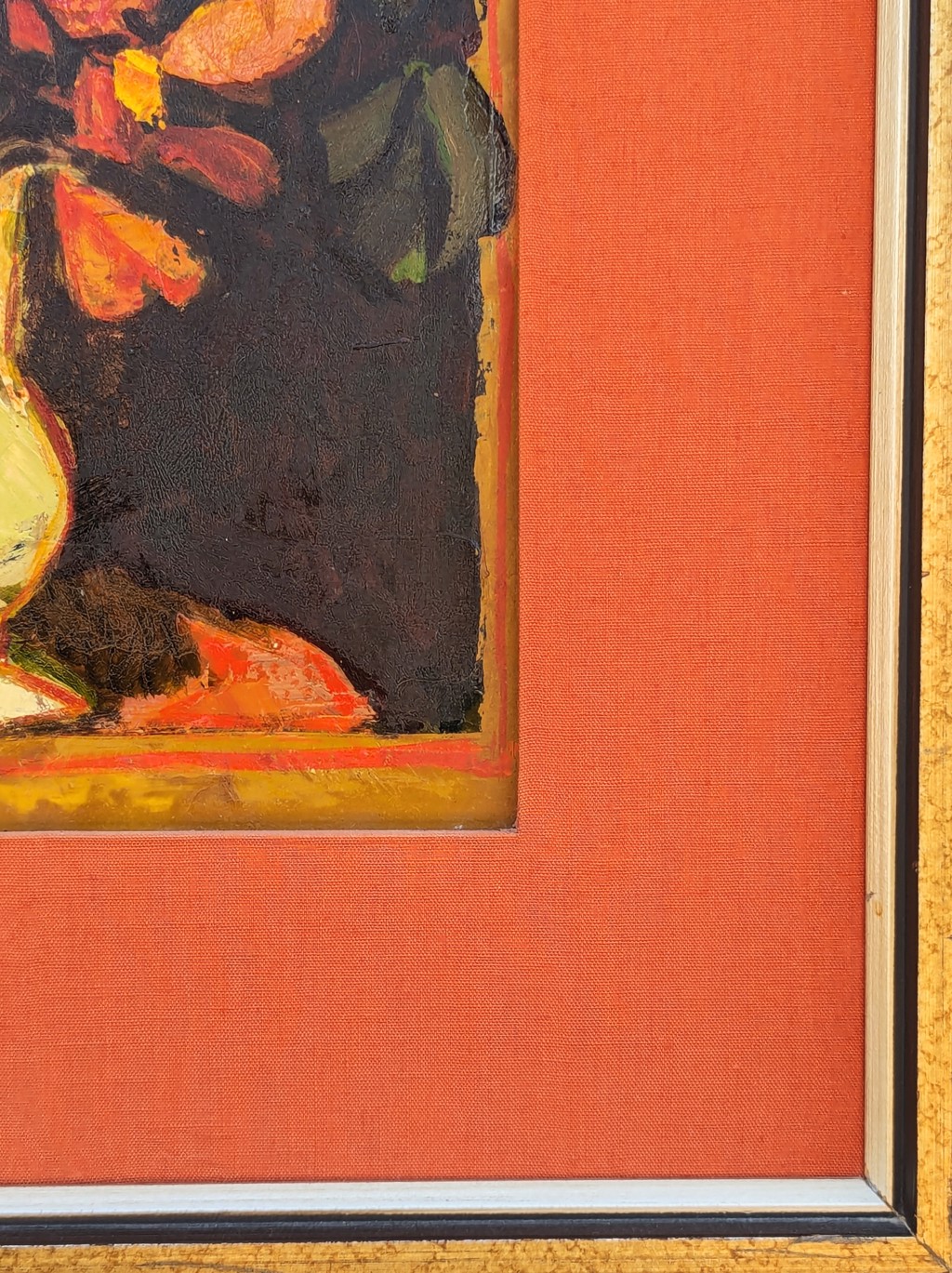 Modern Warm Toned Abstract Cubist Inspired Floral Still Life Painting by David Adickes