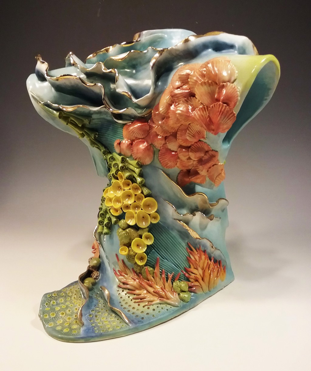 ceramic kimono replica with underwater coral reefs