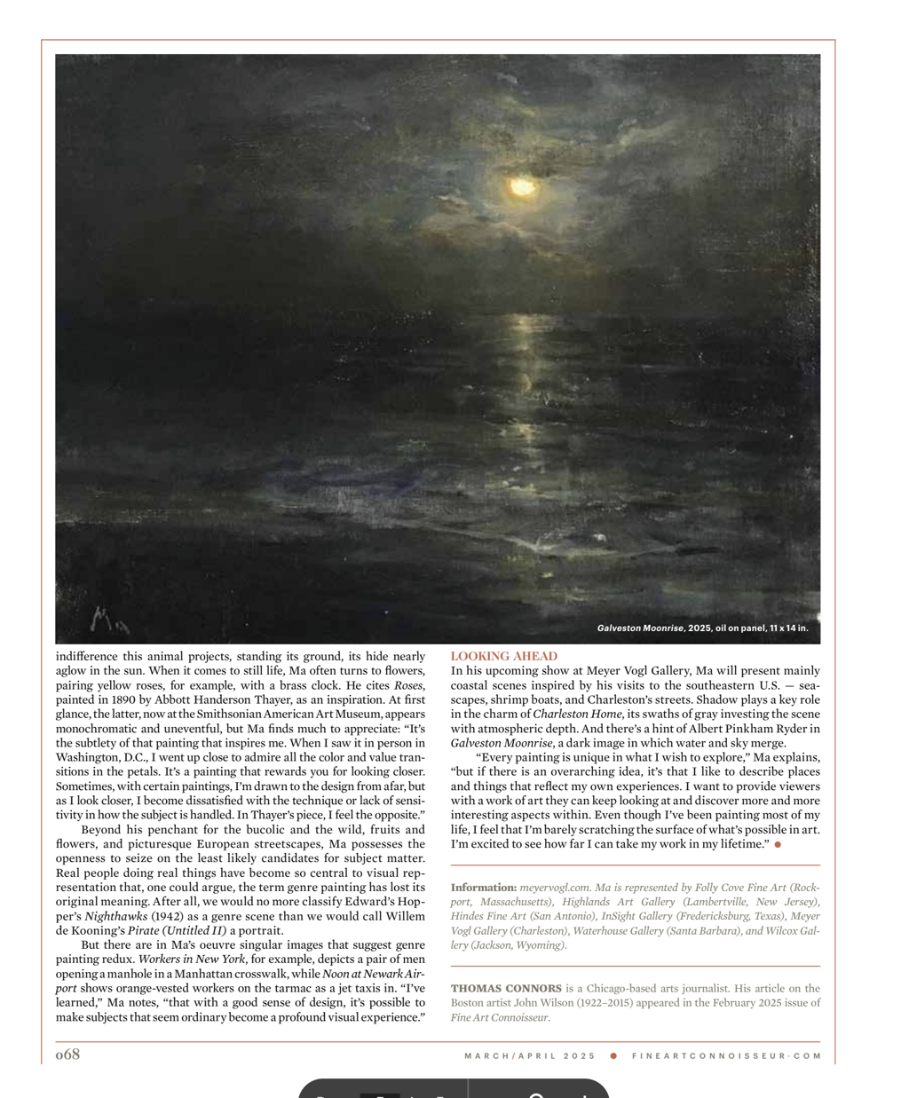 Fine Art Connoisseur Magazine, March/April 2025 by Kyle Ma, PAPA, AIS, OPAM