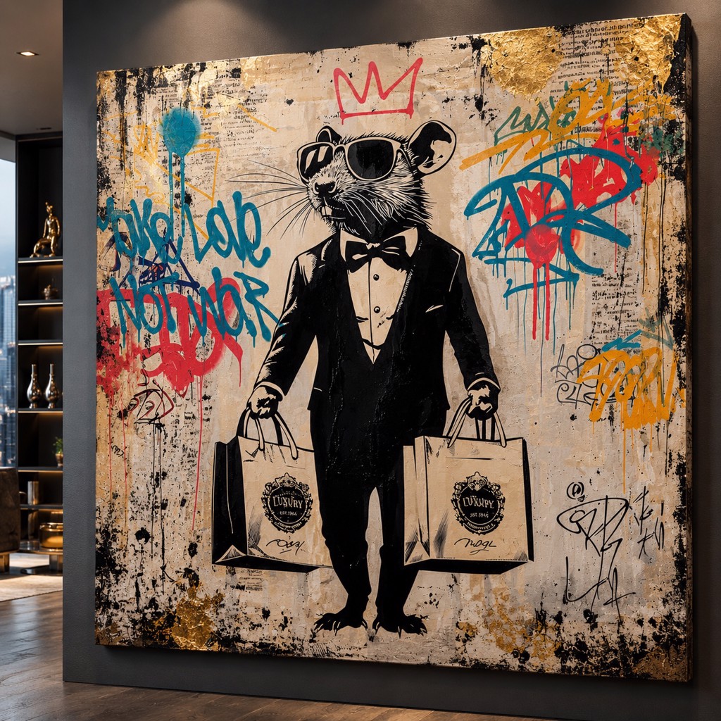 High Class Rat Shopping (2026) by Matthew Snider — Acrylic, Oil, Spray Paint on Canvas