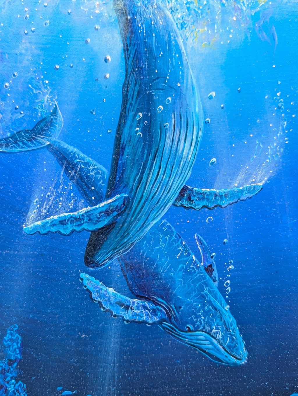 Contemporary Colorful Tropical Ocean Landscape with Whales by