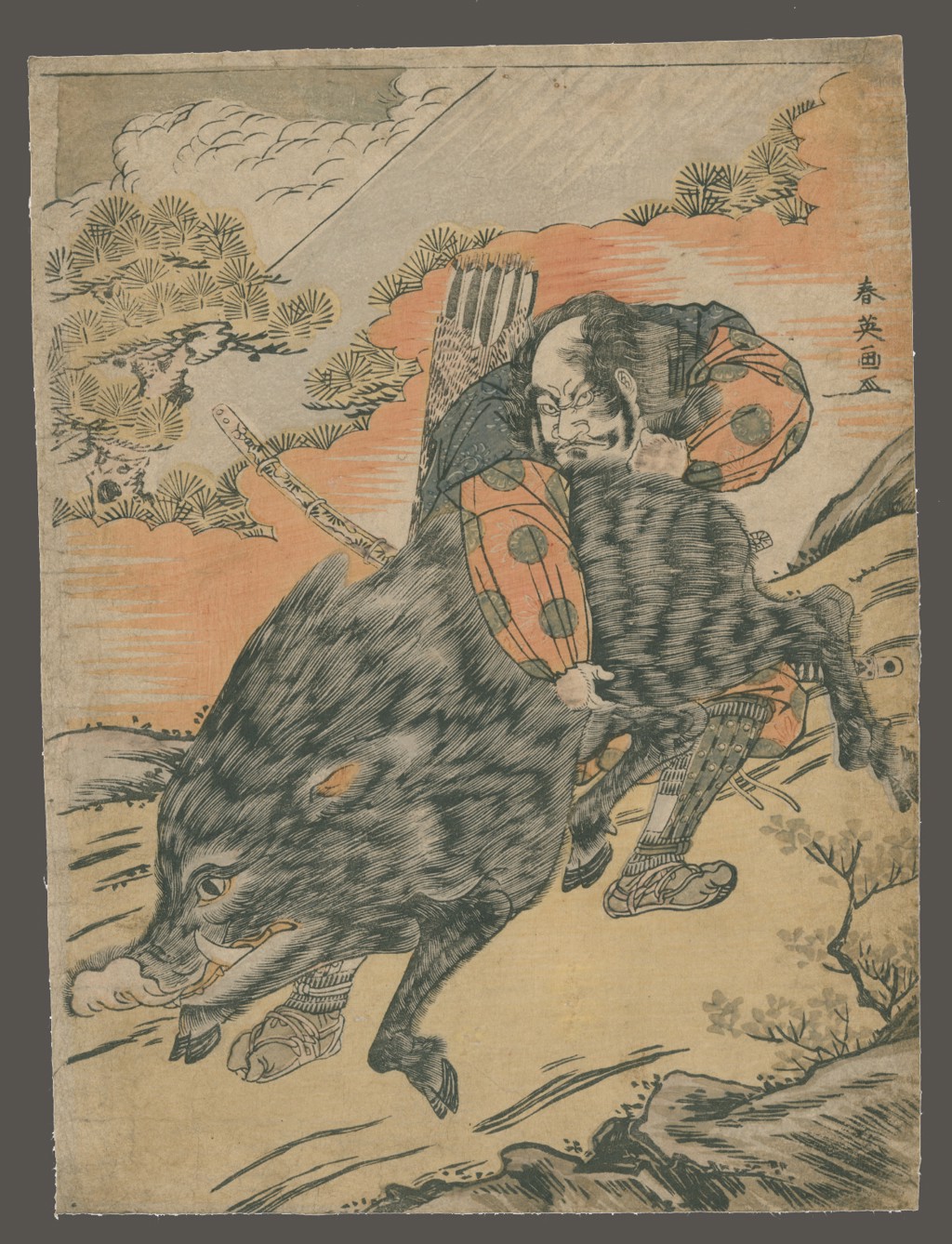 Yamamoto Kansuke Killing a Wild Boar by Shun'ei | The Art of Japan