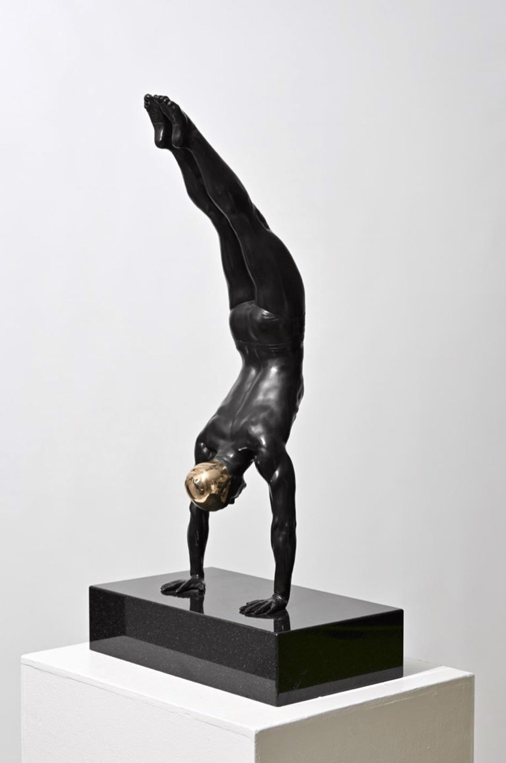 The Diver (Table-top, Bronze) w/ Highly Polished Cap & Stone Base by Carole Feuerman