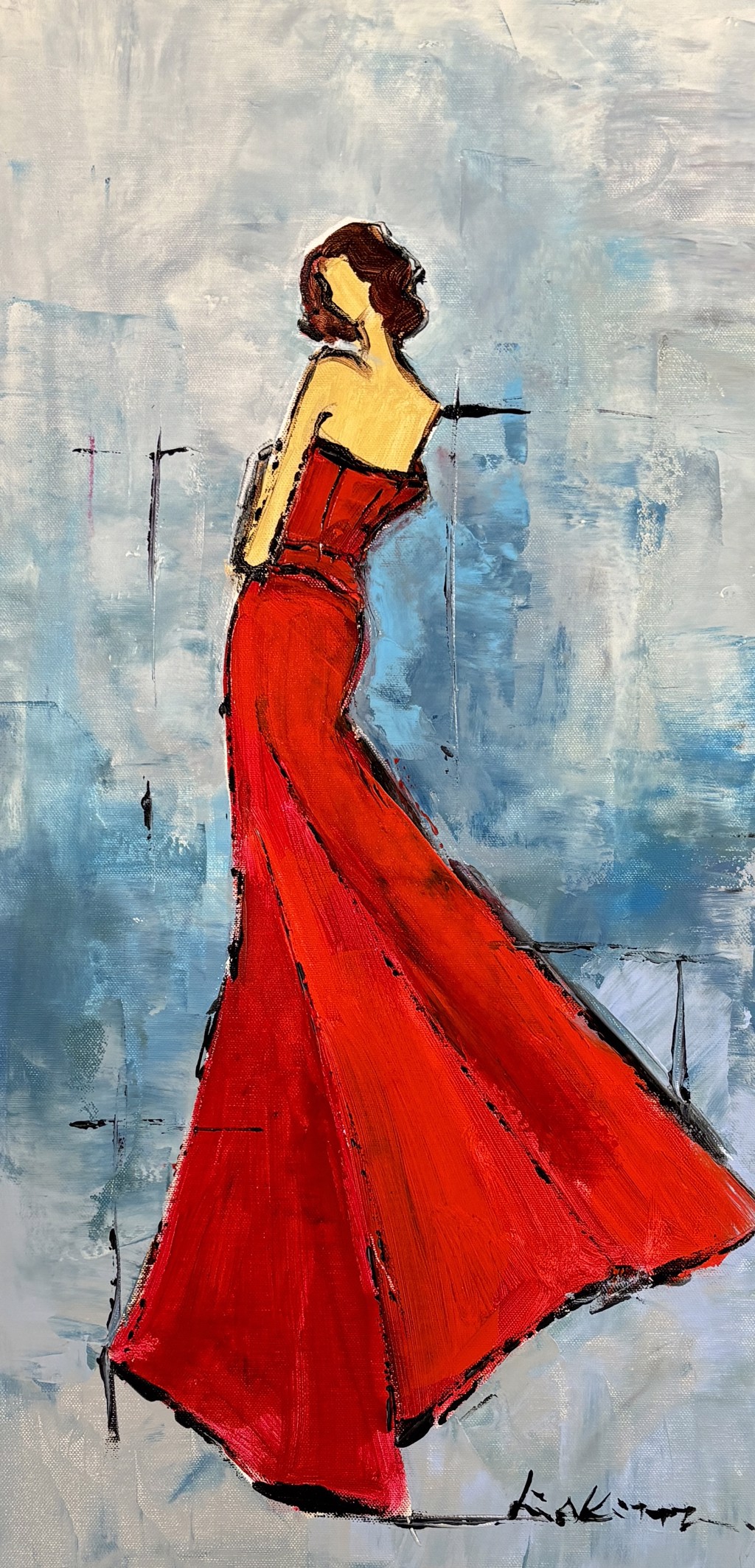 RED DRESS LOOKING OVER LEFT SHOULDER by LIA KIM