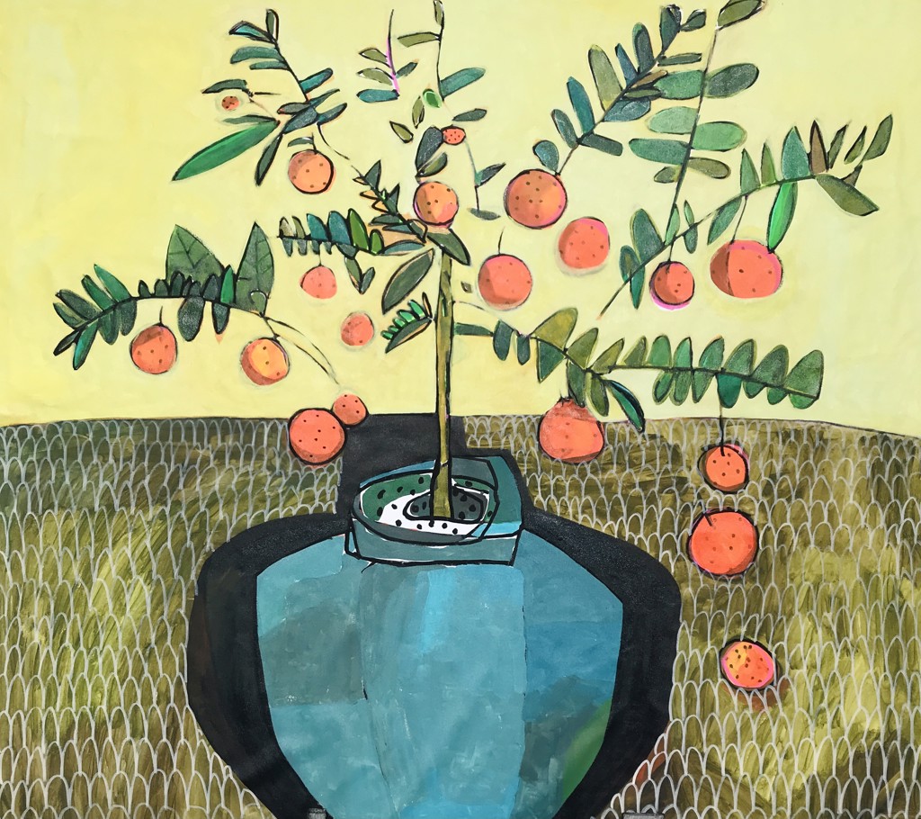 Mandarin Tree in Blue Pot by Rachael Van Dyke