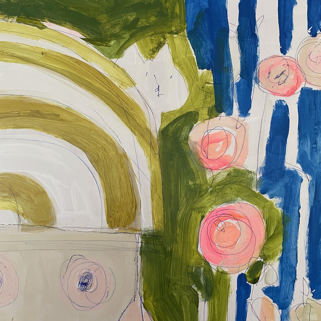 Glory Day (Five Kittens and Hollyhocks) by Rachael Van Dyke