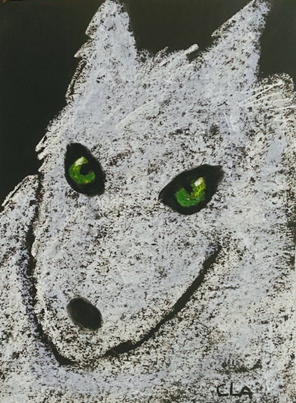 White Wolf with Green Eyes by Carole LaRoche | Carole Laroche Gallery, image size:1024x1392