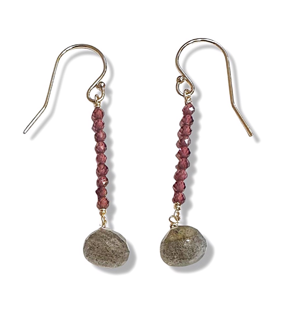 Earrings - Garnet and Labradorite Long Drops with 14K Gold by Julia Balestracci