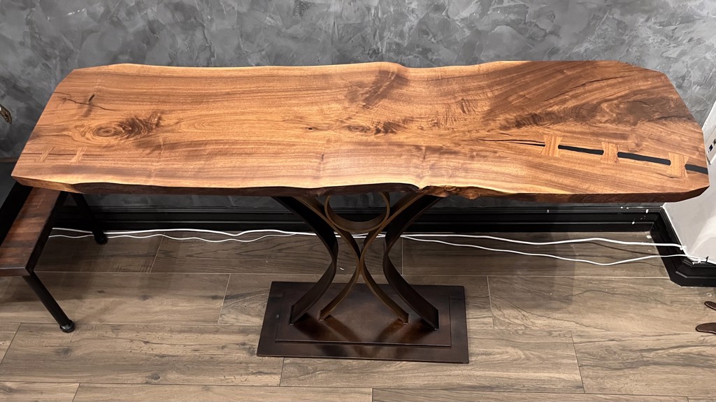 Black Walnut Console on Two Tone Base with Ring by Ron Gill