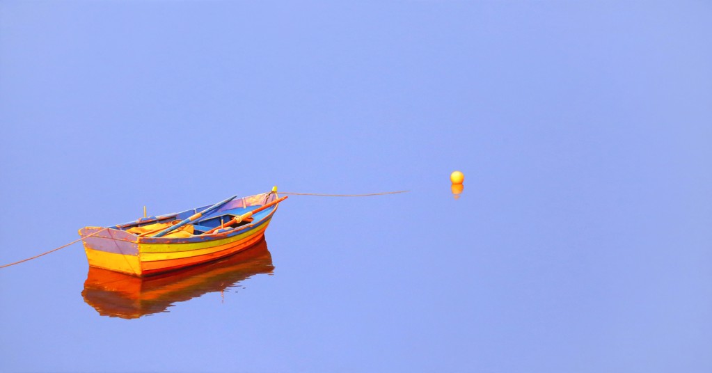 Striped Skiff With Buoy by Roger Hayden Johnson