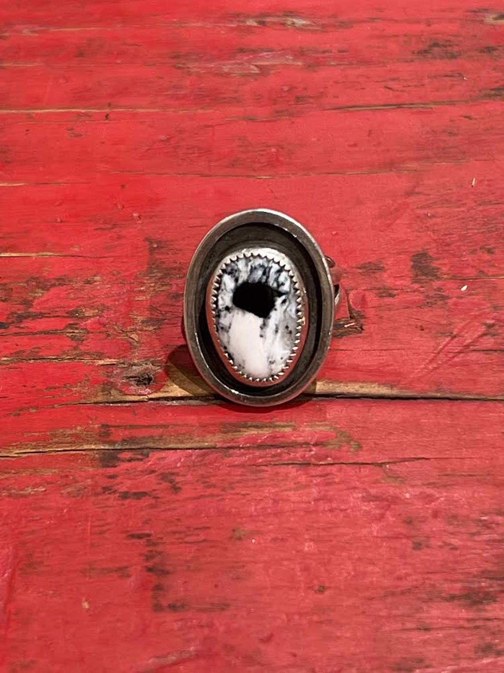 062 - White Buffalo Oval Shadow Box Ring by Candice Jennings