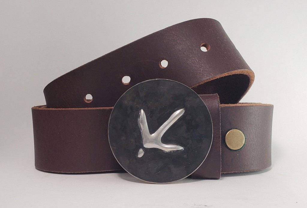 Hand Embossed Turkey Track Belt Buckle by Mark Goodwin