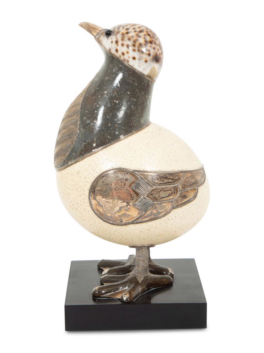 Duck Ostrich Egg and Silver Sculpture by Roberto Estévez | Blue