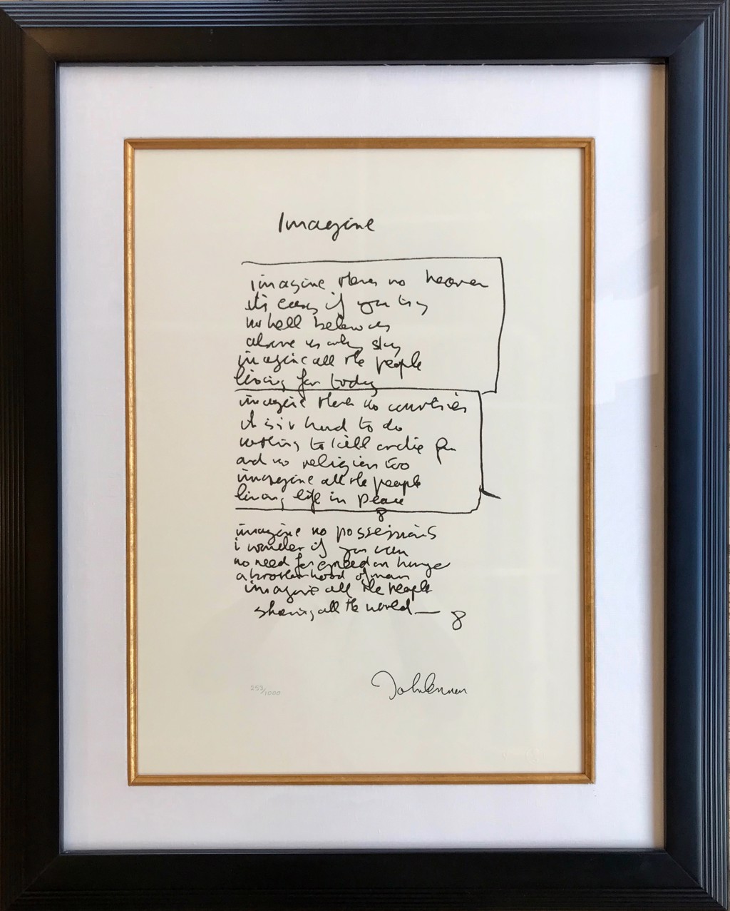 Imagine Framed Lyrics by John Lennon | Pacific Edge Gallery