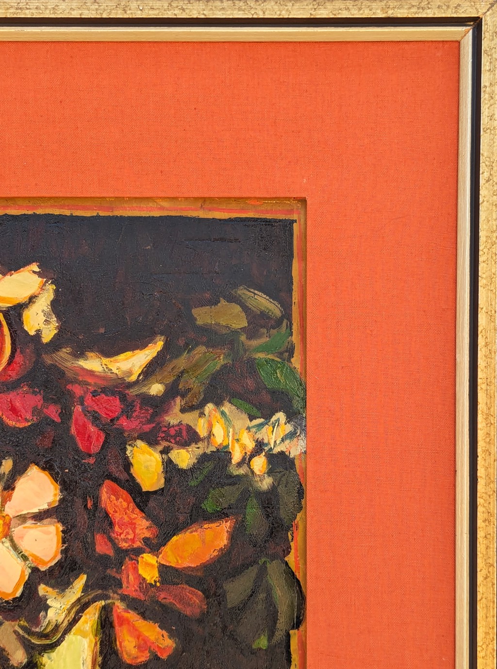 Modern Warm Toned Abstract Cubist Inspired Floral Still Life Painting by David Adickes