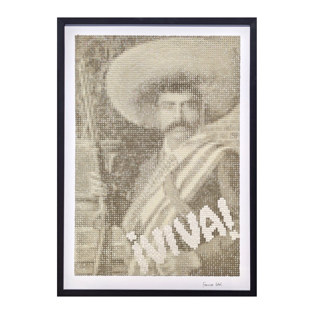 "Viva Zapata" Contemporary Black & Tan Mexican Revolutionary Pixelated Portrait by Francisco Vital