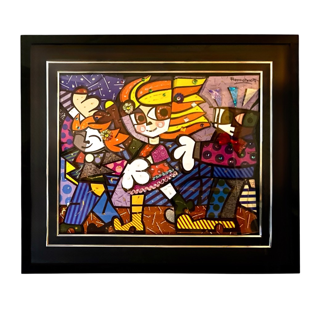 BRITTO Britto Kids: playful cartoon figures with oversized white hands against colorful striped and dotted geometric shapes.