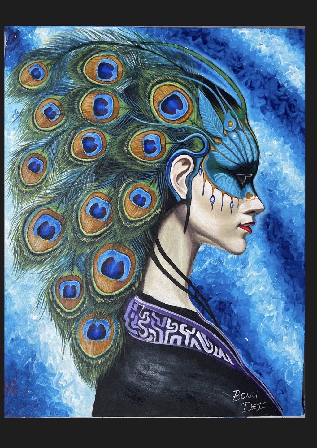 “Crowned by Resilience” (2026) by Bonu Deji — Acrylic and Oil on Canvas