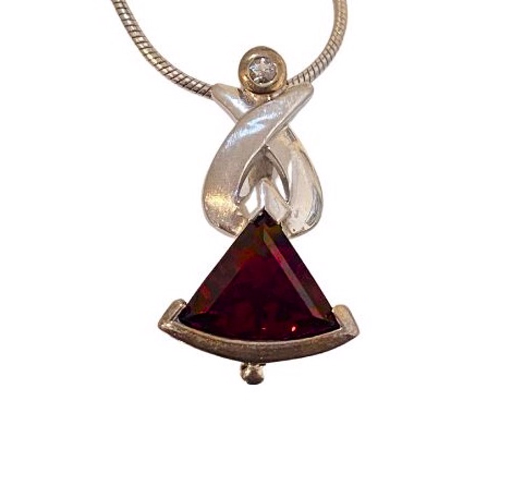 Santa Fe Pendant - Garnet Trillion with White Topaz by Joryel Vera