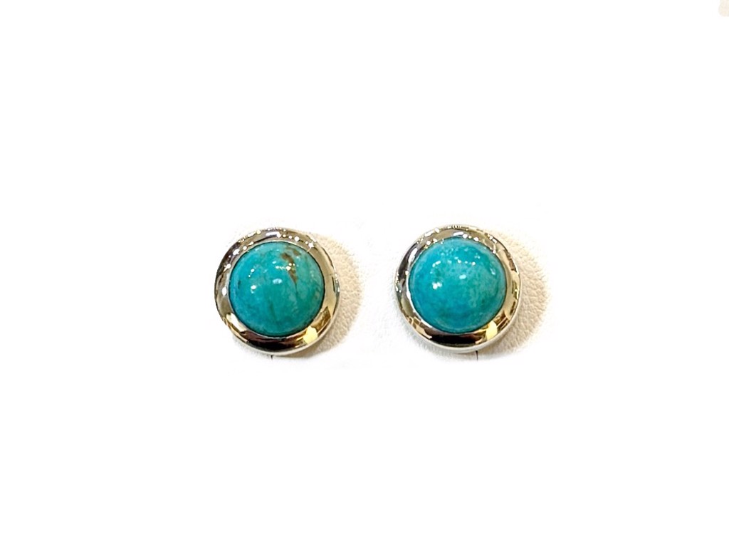 Earrings - 10MM Round Turquoise Bezel Post by Johnny Tubac