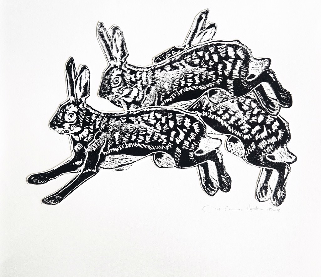 Happy Hares Etching Print by Jennifer Cocoma Hustis