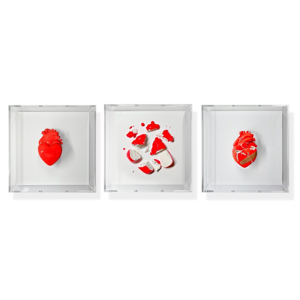 Beat Goes On (HeARTwork) Set of 3 Neon Red by David Schwartz